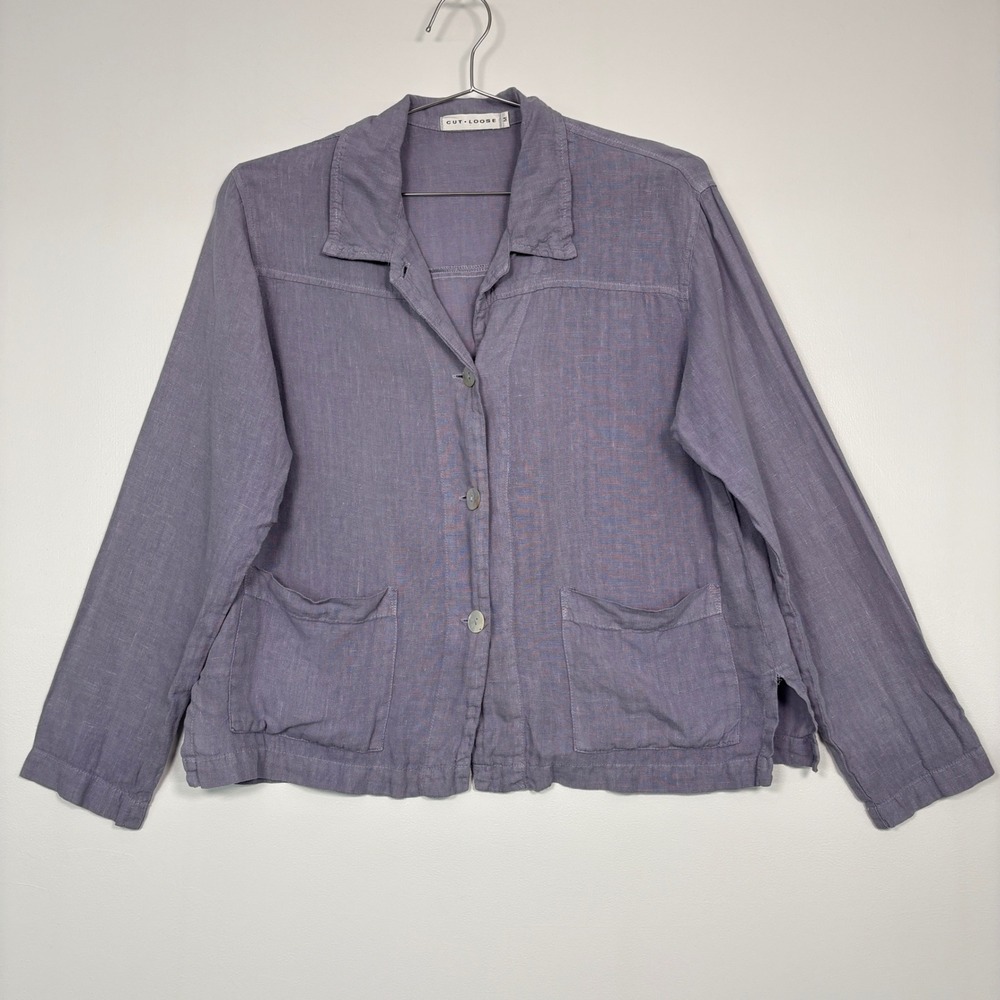 Cut Loose Women Jacket Size M Purple Linen Button Front‎ Patch Pocket 44880S
